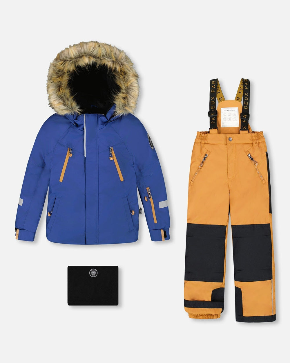 Deux par Deux boys snowsuit navy jacket + brown bib snow pants — order now