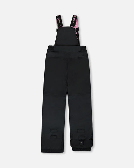 Black bib ski pants for girls, included in Deux Par Deux hybrid two-piece snowsuit, waterproof Cordura reinforced