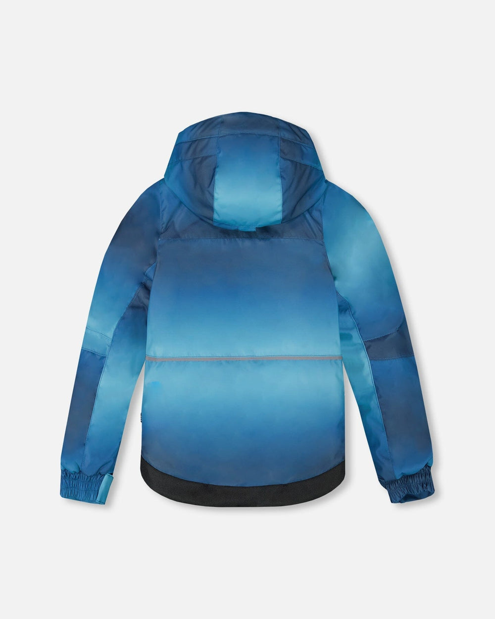 Back view of jacket and snow pants with removable suspenders