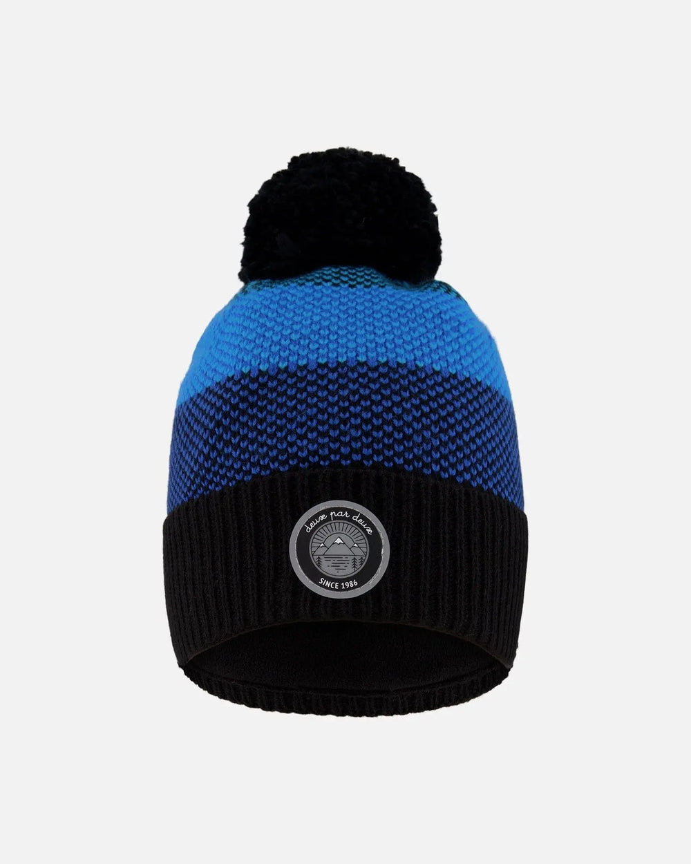 Winter Knit Hat With Pompom And Lining Black And Blue | Deux par Deux | Jenni Kidz