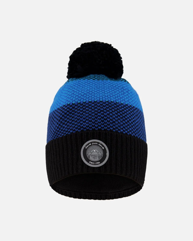 Winter Knit Hat With Pompom And Lining Black And Blue | Deux par Deux | Jenni Kidz