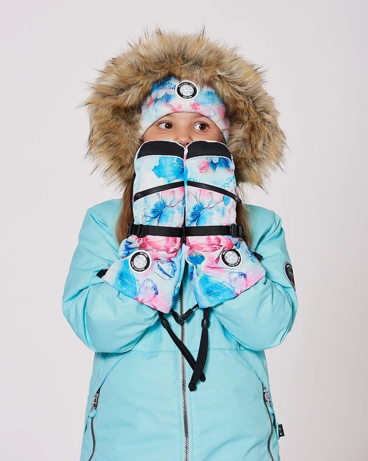 Winter Mittens Teknik Blue Flower Print | Deux par Deux | Jenni Kidz