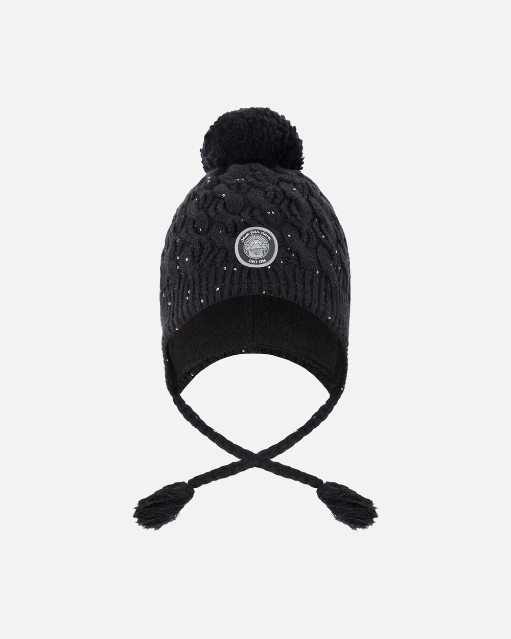 Winter Peruvian Knit Hat With Pompom And Lining Black | Deux par Deux | Jenni Kidz
