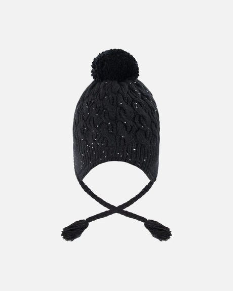 Winter Peruvian Knit Hat With Pompom And Lining Black | Deux par Deux | Jenni Kidz