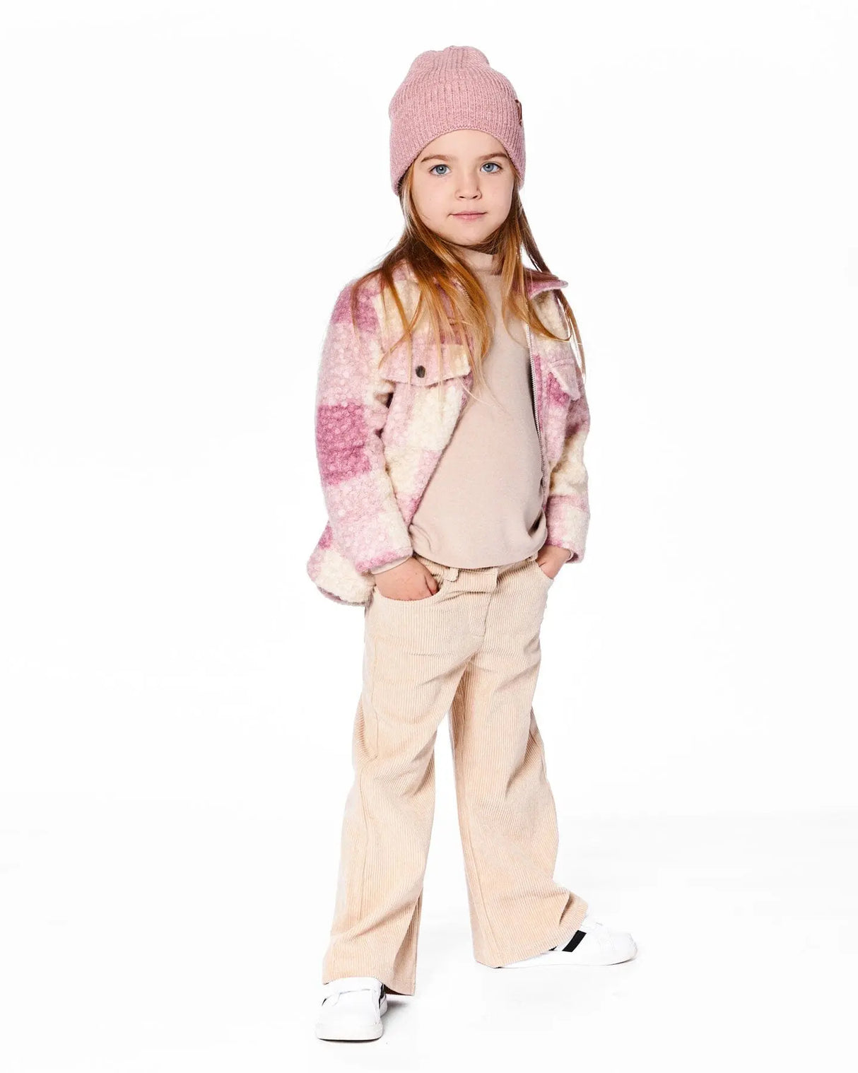 Zipped Plaid Overshirt Off-White And Pink | Deux par Deux | Jenni Kidz
