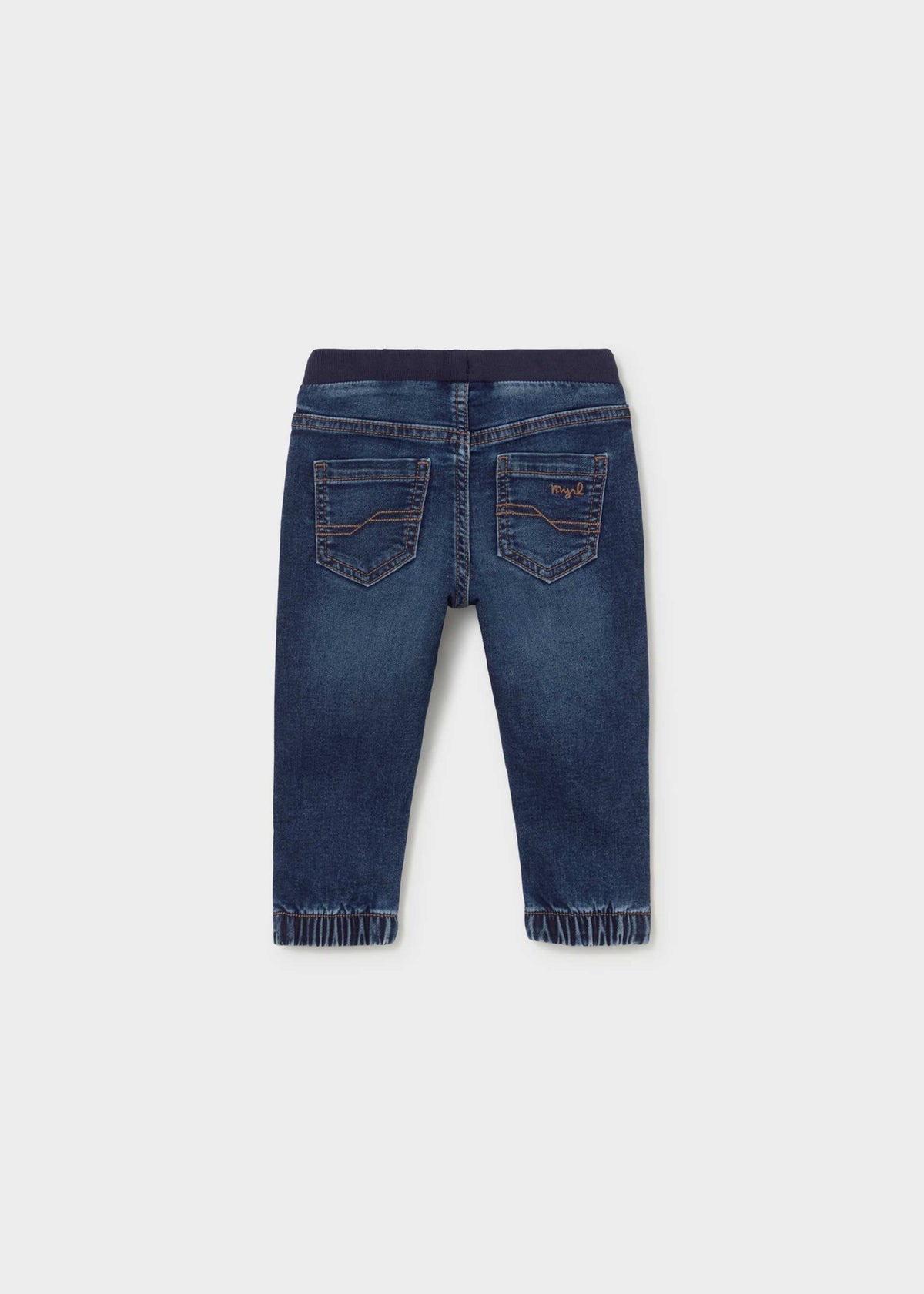Mayoral baby girl denim jogger pants in Dark Denim, sizes 6M-4Y – product view 2