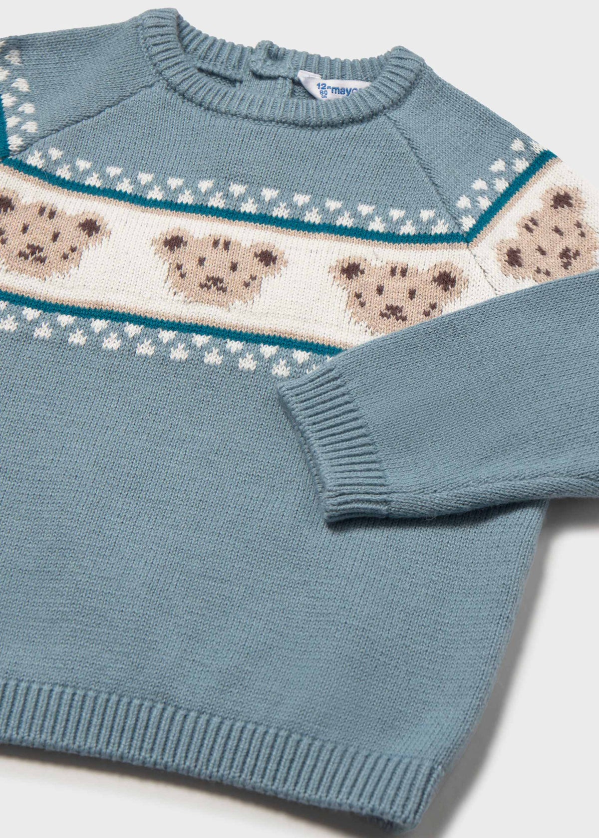 Mayoral baby teddy bear jacquard sweater in Arctic, sizes 9M-4Y – product view 4