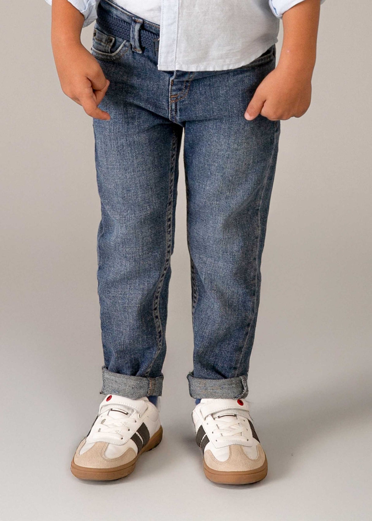 Mayoral boys regular fit jeans shown on model for everyday school and weekend outfits.