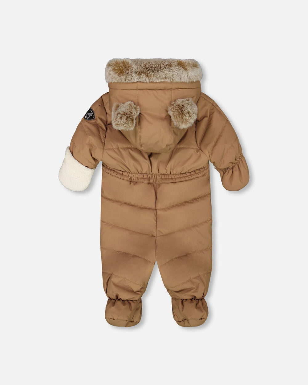 Back view of Deux Par Deux Layette snowsuit in chanterelle
