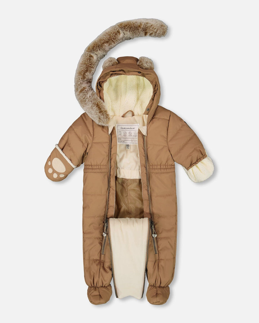 Car seat–safe baby snowsuit chanterelle with hood