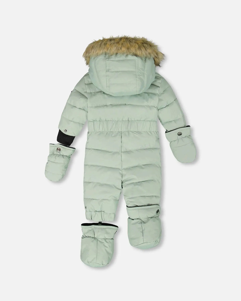Back view of Deux Par Deux Puffy Snowsuit Sage Green