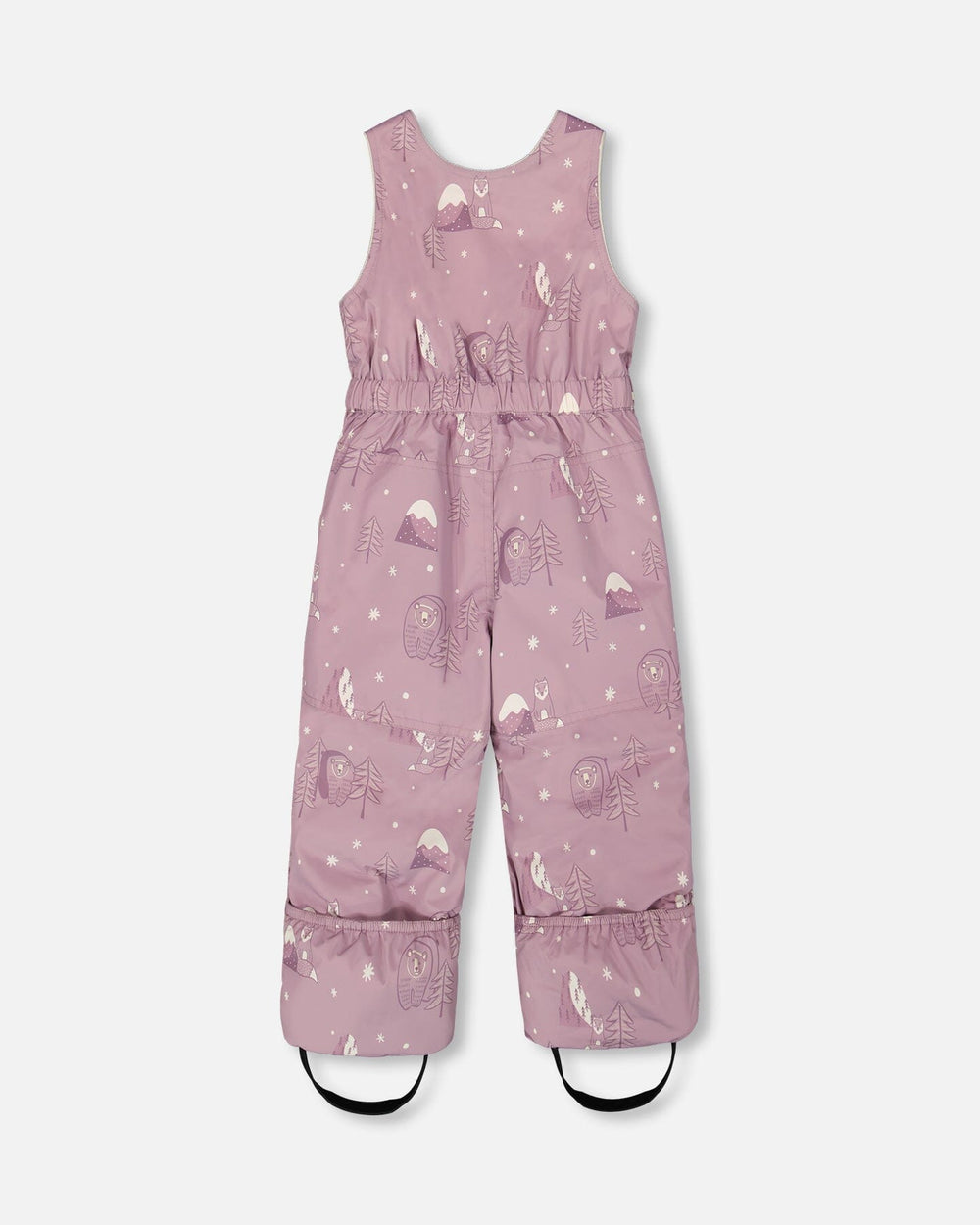 Side view showing foldover hands and feet on Deux par Deux purple baby snowsuit