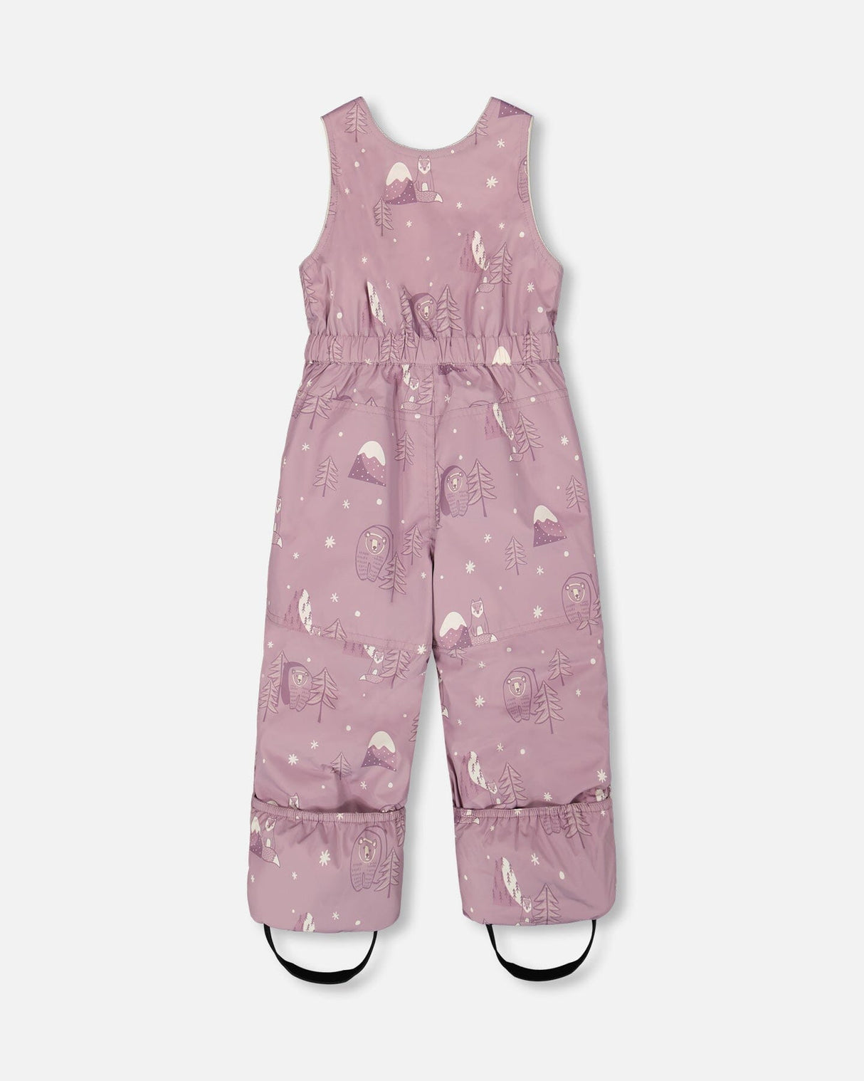 Side view showing foldover hands and feet on Deux par Deux purple baby snowsuit