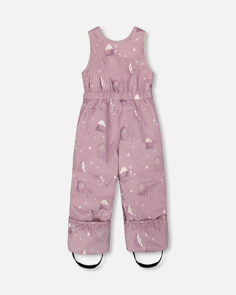 Side view showing foldover hands and feet on Deux par Deux purple baby snowsuit
