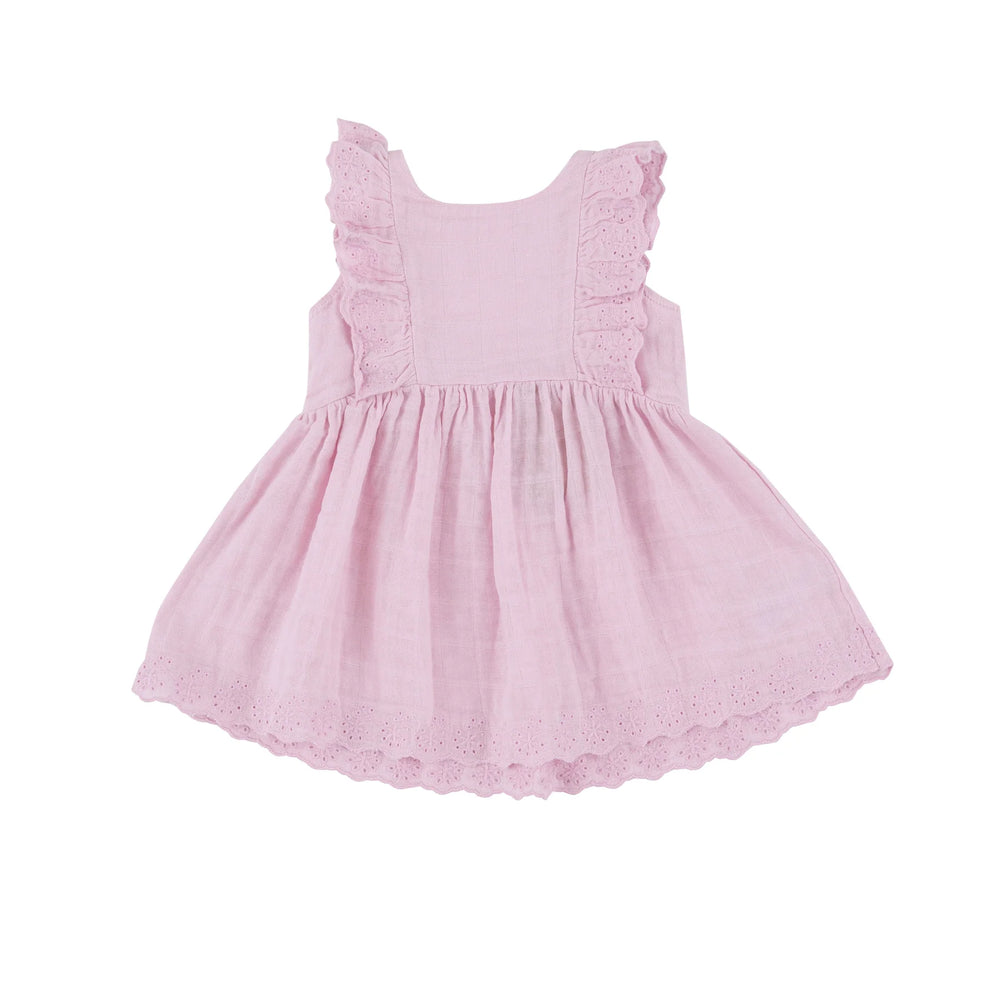 Eyelet Edged Dress & Diaper Cover - Ballet Solid Muslin | Angel Dear - Jenni Kidz