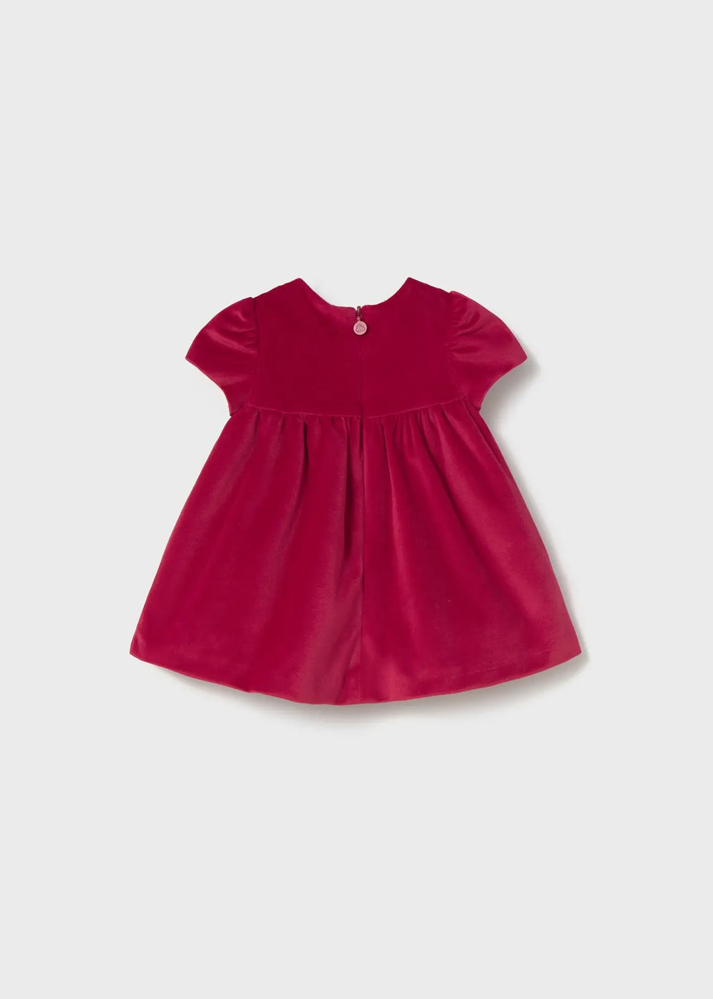 Back view Mayoral newborn girl velvet dress with invisible zipper, easy dressing