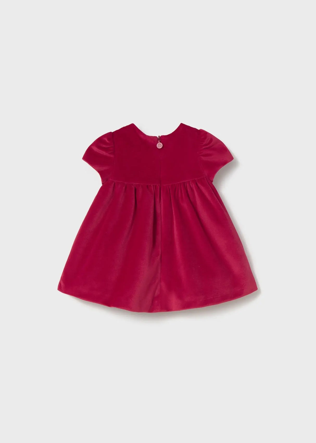Back view Mayoral newborn girl velvet dress with invisible zipper, easy dressing