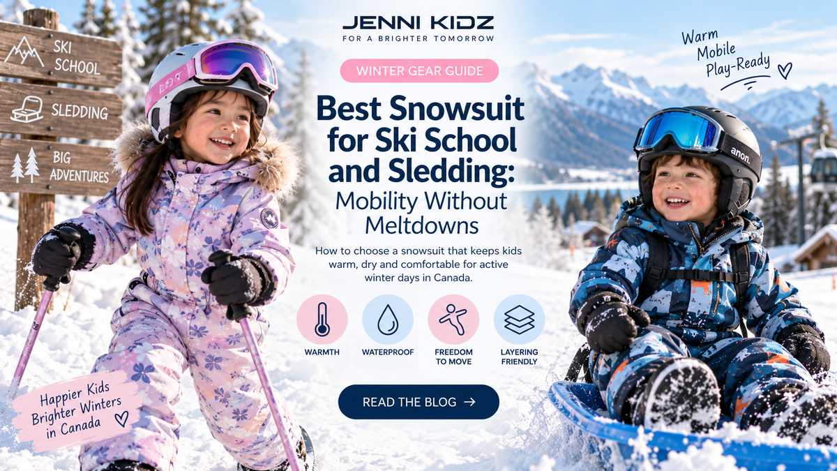 Kids skiing and sledding in snowsuits for a guide to fit warmth and mobility