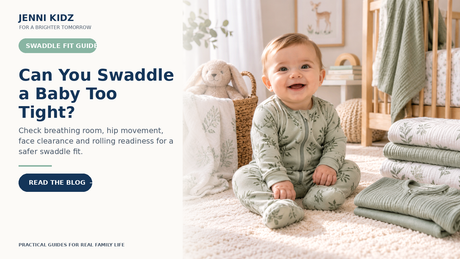 Baby swaddle fit guide covering breathing room hip movement and safe sleep readiness