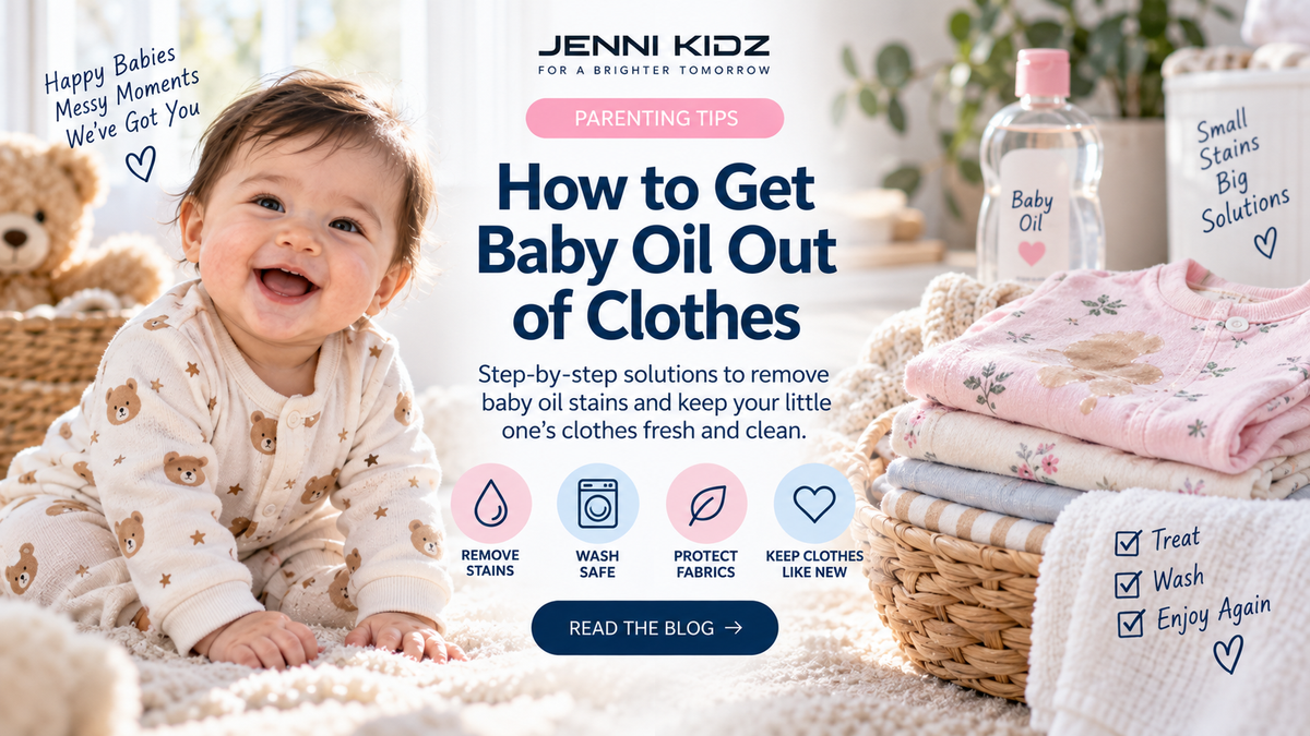 Baby oil stain removal guide with baby clothes and laundry care
