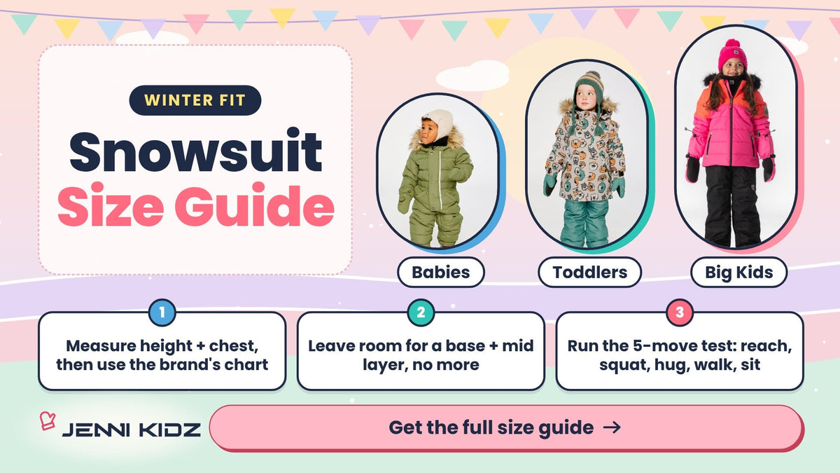 Snowsuit size guide for babies, toddlers and big kids – kids in Deux par Deux Baby Original, Discover and Play snowsuits