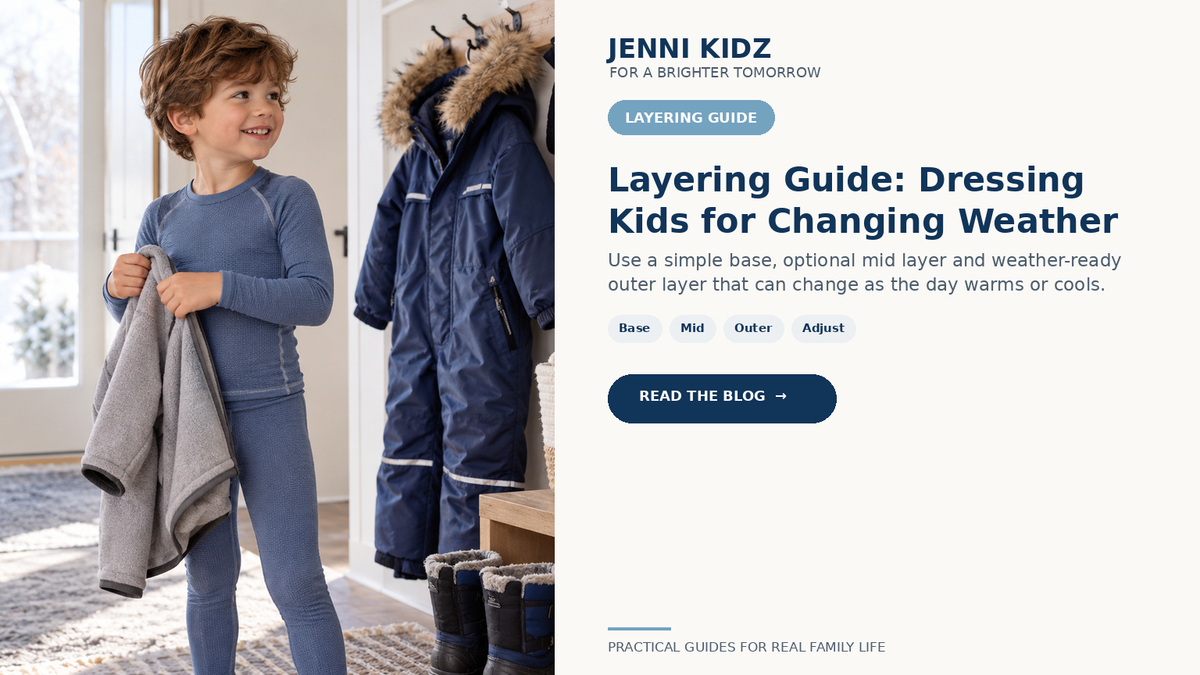 Kids layering guide for changing weather using base mid and outer layers