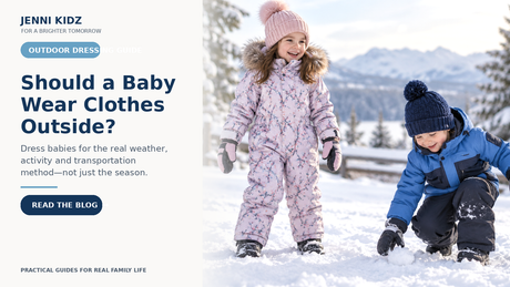 Children dressed for cold outdoor weather in a practical baby and kids dressing guide