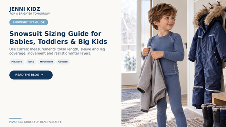 Snowsuit sizing guide for babies toddlers and big kids using measurements movement and winter layers
