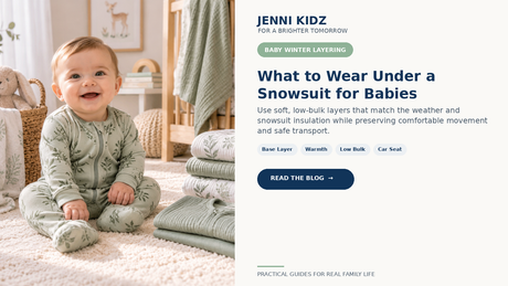 Baby winter layering guide for what to wear under a snowsuit with low-bulk layers
