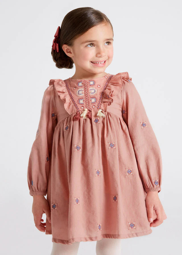 Long Sleeve Embroidered Dress  Girls | Mayoral - Jenni Kidz