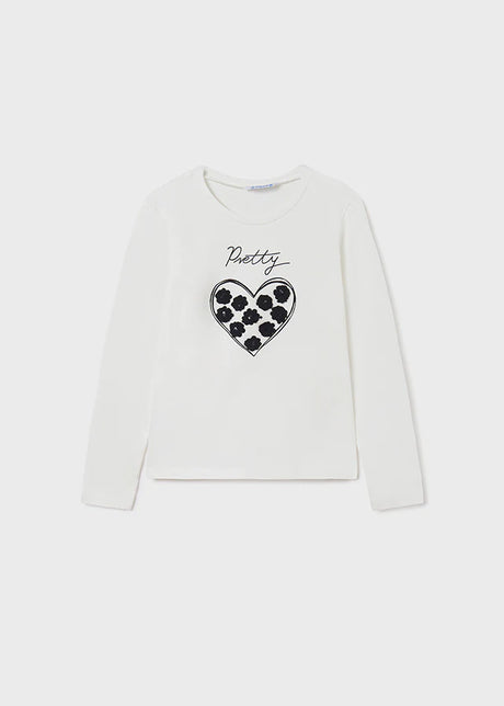 Girls Heart Long Sleeved T-Shirt - White | Mayoral - Jenni Kidz