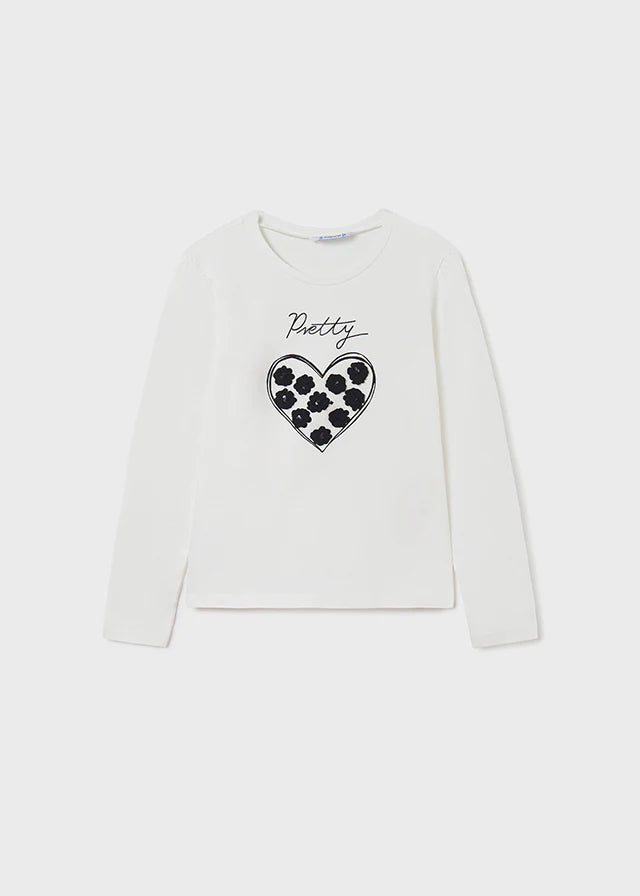 Girls Heart Long Sleeved T-Shirt - White | Mayoral - Jenni Kidz