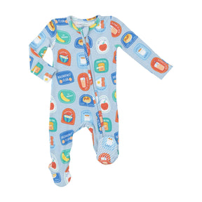 Angel Dear Breakfast Club Patches Blue two-way zipper footie for baby boys