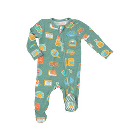 Angel Dear Camp Patches bamboo zipper footie for baby boys