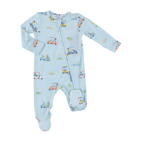 Angel Dear Golf Carts Blue two-way zipper footie for baby boys