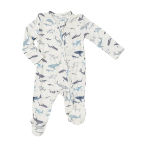 Angel Dear Sharks unisex two-way zipper footie for babies