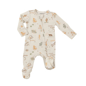 Angel Dear Wild Wild West bamboo two-way zipper footie, front view