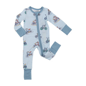 Angel Dear Bikes Blue two-way zipper romper for baby boys with bicycle print