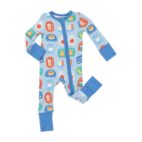 Angel Dear Breakfast Club Patches Blue zipper romper for baby boys