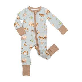 Angel Dear Covered Wagon Western print zipper romper for baby boys