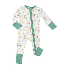Angel Dear Farm Babies zipper romper for baby boys with farm animal print