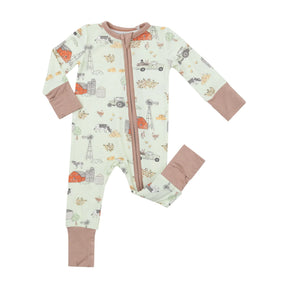 Angel Dear Hay Farmer zipper romper for baby boys with farm print