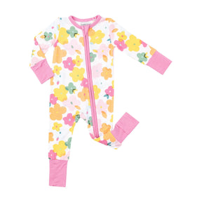Angel Dear Paper Floral bamboo zipper romper for baby girls, front view