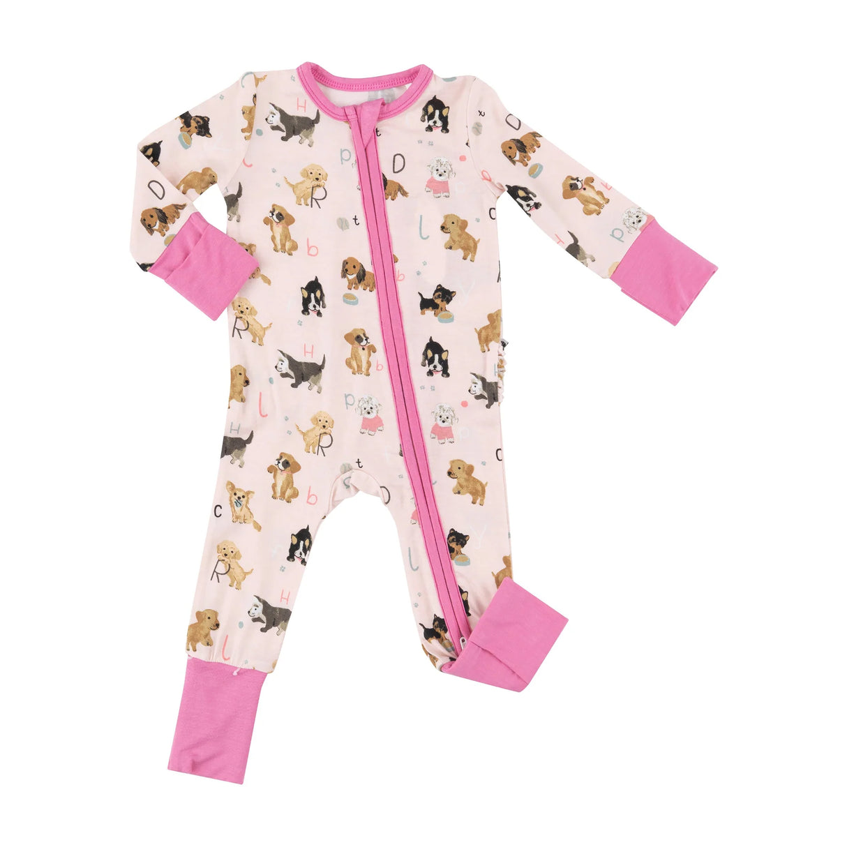 Two Way Zipper Romper - Puppy Alphabet Pink | Angel Dear - Jenni Kidz