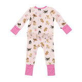 Two Way Zipper Romper - Puppy Alphabet Pink | Angel Dear - Jenni Kidz