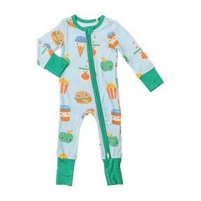 Angel Dear Send Snacks Blue bamboo zipper romper for baby boys