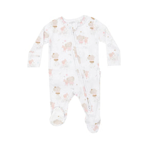 Angel Dear Elephant + Bunny Ballerinas bamboo zipper footie, front view