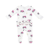 Two Way Zipper Ruffle Back Footie - Pink Tractors | Angel Dear - Jenni Kidz