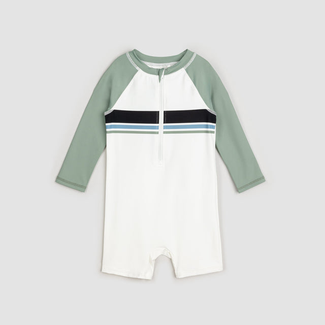 Dusty Green Color Block Long-Sleeved Swim Romper | Miles The Label - Jenni Kidz