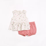 Daisy Print on Crème Peplum Shorts Set | Petit Lem - Jenni Kidz